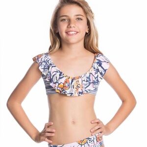 NWT Maaji girls bikini top swimsuit kids size 16 ruffle multi color Hello Linda